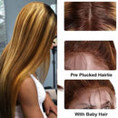 Muokass 4x4 HD Lace Front Wigs Straight Hair Brazilian Virgin Human Hair Lace Closure Wigs For Black Women 150% Density Pre Plucked With Elastic Bands 4/27 Color (24 Inch,