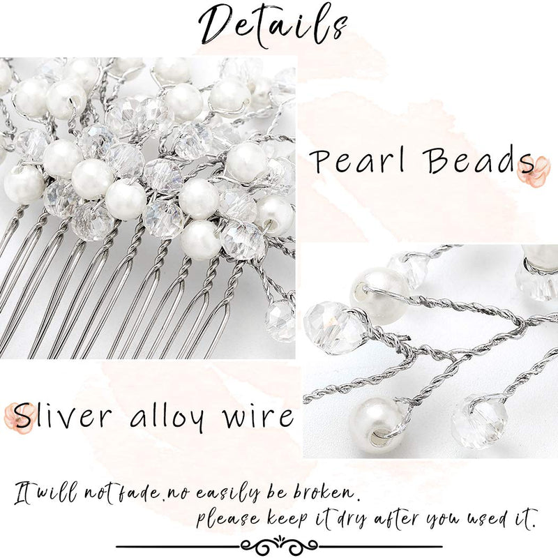 Yean Silver Bridal Hair Comb Pearl Crystal Wedding Hair Piece Fashion Hair Accessories for Women and Girls Yean