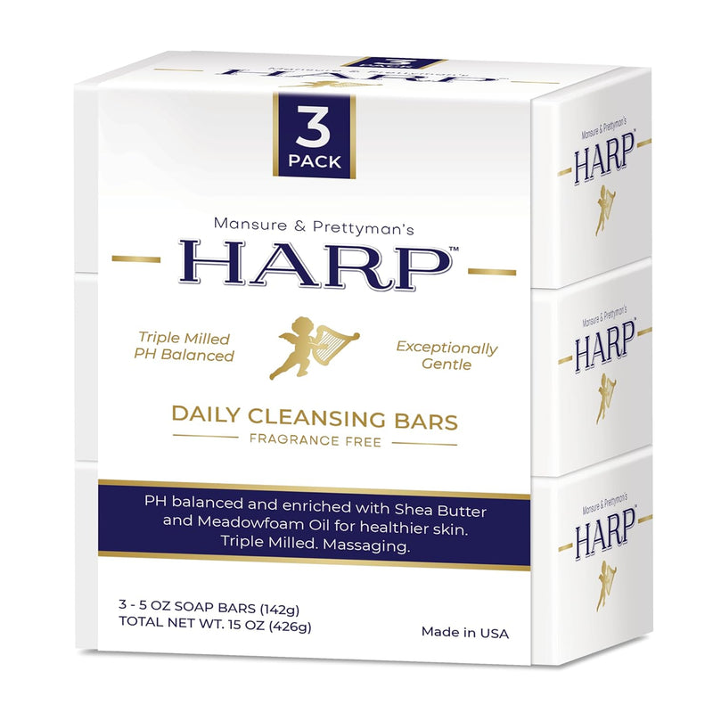 HARP pH-Balanced (5.0-6.0) Body Wash Bar. 100% Syndet. Protects Moisture Barrier For Sensitive, Dry or Irritated skin. + Shea Butter/Borage Oil. Non-Comedogenic. FRAGRANCE FREE Infinity Warehouse