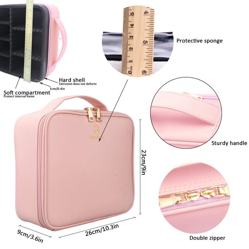 Relavel Travel Makeup Train Case Makeup Cosmetic Case Organizer Portable Artist Storage Bag with Adjustable Dividers for Cosmetics Makeup Brushes Toiletry Jewelry Digital Accessories (Pink) Relavel