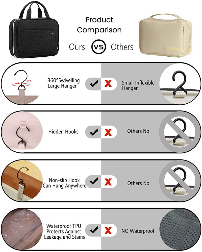 BAGSMART Toiletry Bag Travel Bag with Hanging Hook, Water-resistant Makeup Cosmetic Bag Travel Organizer for Accessories, Shampoo, Full Sized Container, Toiletries BAGSMART Store