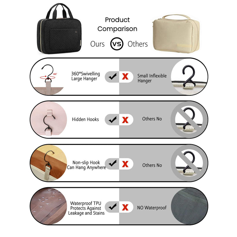 BAGSMART Large Toiletry Bag Travel Bag with Hanging Hook, Water-resistant Makeup Cosmetic Bag Travel Organizer for Accessories, Shampoo, Full Sized Container, Toiletries BAGSMART