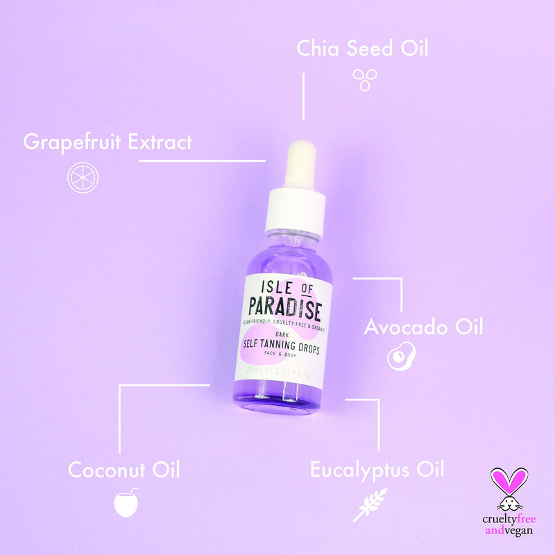 Isle of Paradise Self Tanning Drops - Vegan, Cruelty Free Self-Tan Drops, 30ml - Dark (Bronzed Glow) Isle of Paradise