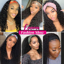 Eooma Curly Headband Wig Human Hair Wigs for Black Women (20 inch) Brazilian Curly None Lace Front Wigs Human Hair Scarf No Gel Glueless Remy Hair Wig Eooma