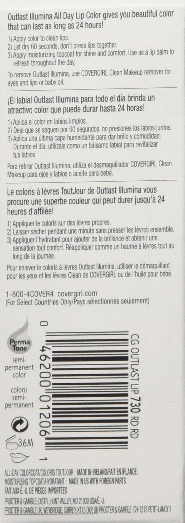 COVERGIRL Outlast Illumia All-Day Moisturizing Lip Color, Radiant Red 730 , 1 Count COVERGIRL