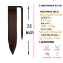28 Inch Ponytail Extension Long Straight Wrap Around Clip in Synthetic Fiber Hair for Women medium brown KOODER