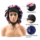Sent Hair Large Satin Bonnet Sleep Cap for Women Double Layer Silky Hair Bonnet for Braids,Curly,Long Hair- Wide Elastic Band,Navy Floral sent hair