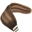 GOO GOO 20pcs 50g Tape in Hair Extensions Human Hair Chocolate Brown to Caramel Blonde Remy Human Hair Extensions Balayage Tape in Real Hair Extensions 22 inch GOO GOO