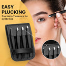 EXCLAIM BEAUTY Tweezers for Women & Men Pack of 4 Stainless Steel Tweezers Set, Precision Tweezers for Eyebrows Splinter Ingrown Hair Removal Tweezers Kit for Women with Leather Case – Matte Black Exclaim Beauty
