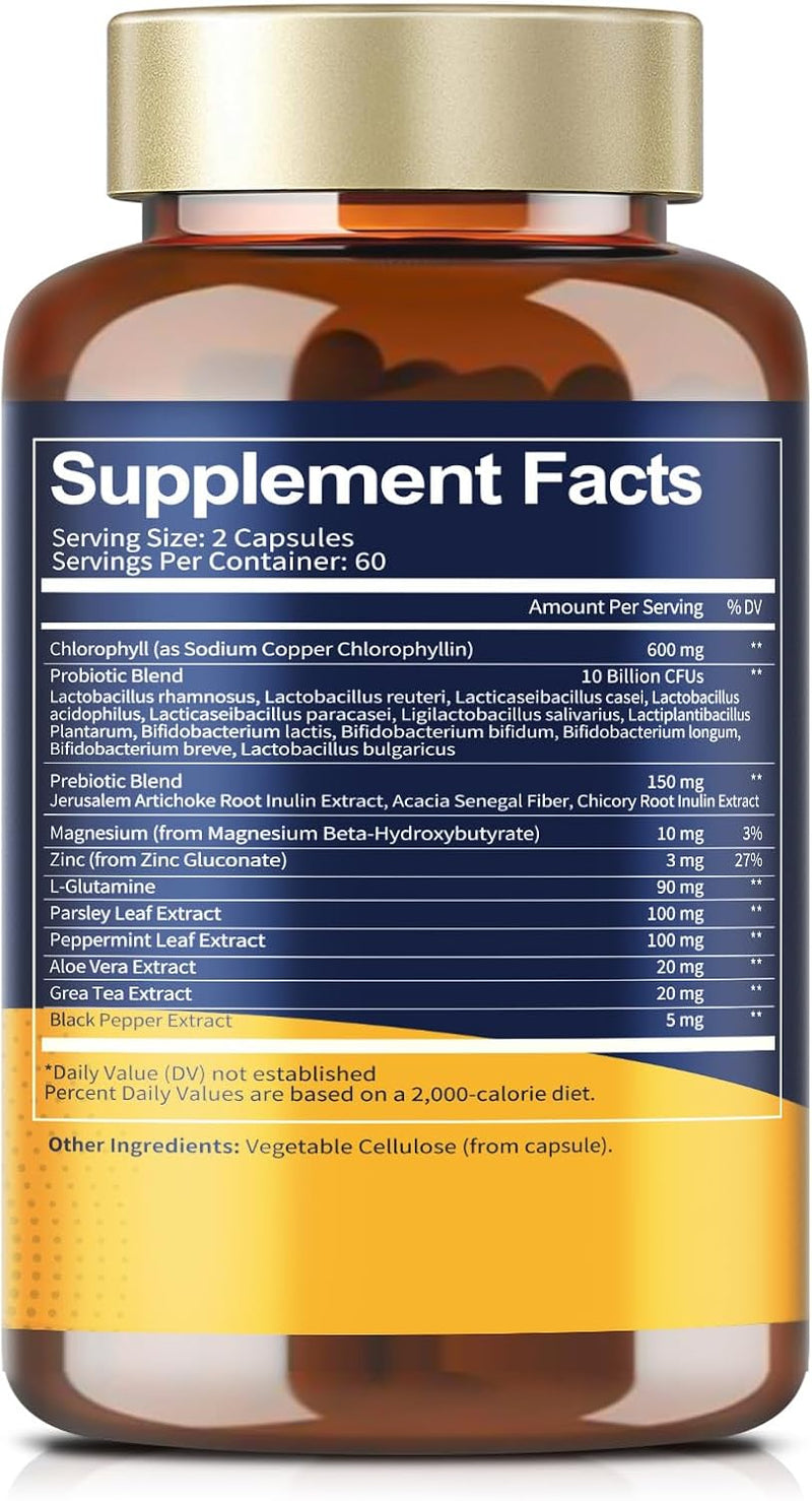 Chlorophyll Body Deodorizing Supplement with Probiotic & Prebiotic, Magnesium, Zinc, L-Glutamine Deodorant Supplements for Women & Men, 120 Count Infinity Warehouse