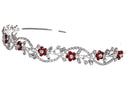 Bridal Flower Rhinestones Crystal Wedding Headband Tiara (Red Crystals Silver Plated) SAMKY