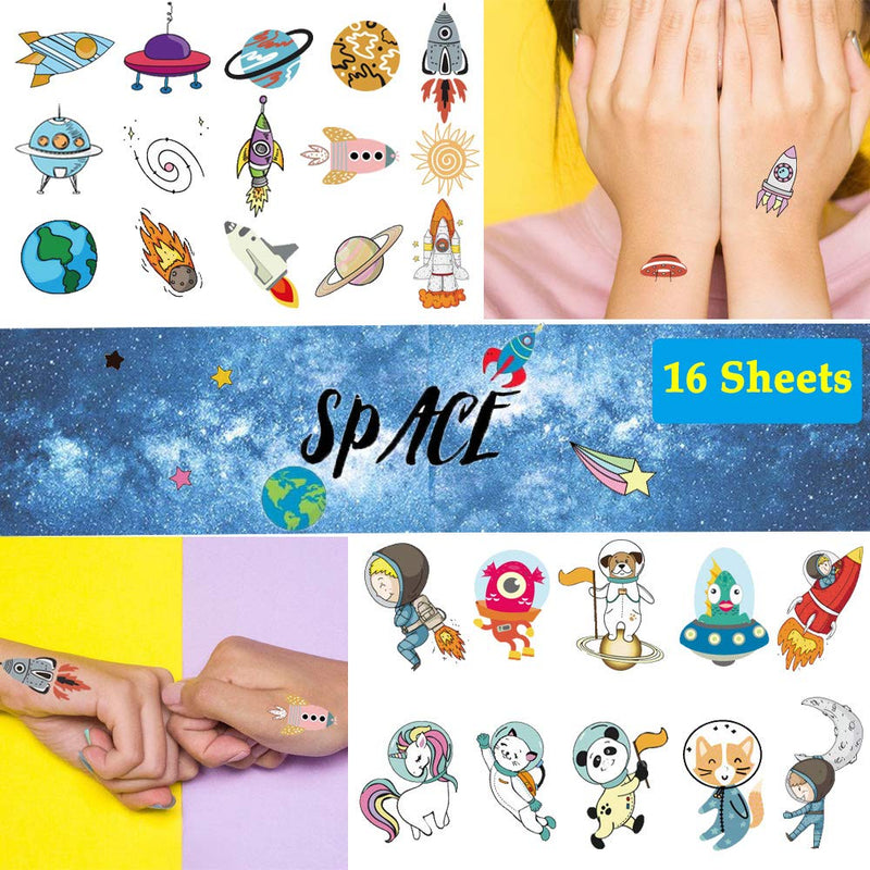 Ooopsi Space Temporary Tattoos for Kids - More Than 140 Tattoos (Pack of 16 Sheets) - Waterproof Universe Outer Space Tattoos Sticker for Children Boys Birthday Party Favors Ooopsi Store