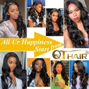 QTHAIR 12A Brazilian Body Wave Bundles with T Part Lace Closure 100% Unprocessed Brazilian Virgin Hair 3 Bundles with 4x1 Middle Part Closure(12 14 16+10) Human Hair Bundles with Closure QTHAIR
