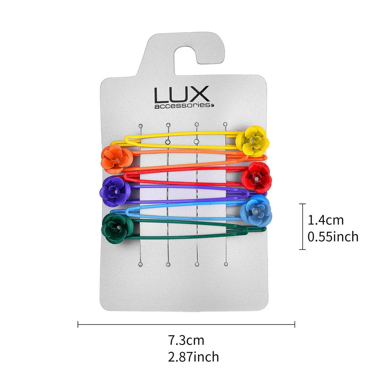 LUX ACCESSORIES Yellow Orange Red Purple Blue Green Set of 5 Floral Hair Pins LUX ACCESSORIES