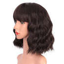 ENTRANCED STYLES Dark Brown Wigs for Women, Blonde Highlights Wig Natural Looking Short Wavy Bob Wig with bangs Medium Length Heat Resistant Synthetic Wig Daily Party Use 12” ENTRANCED STYLES