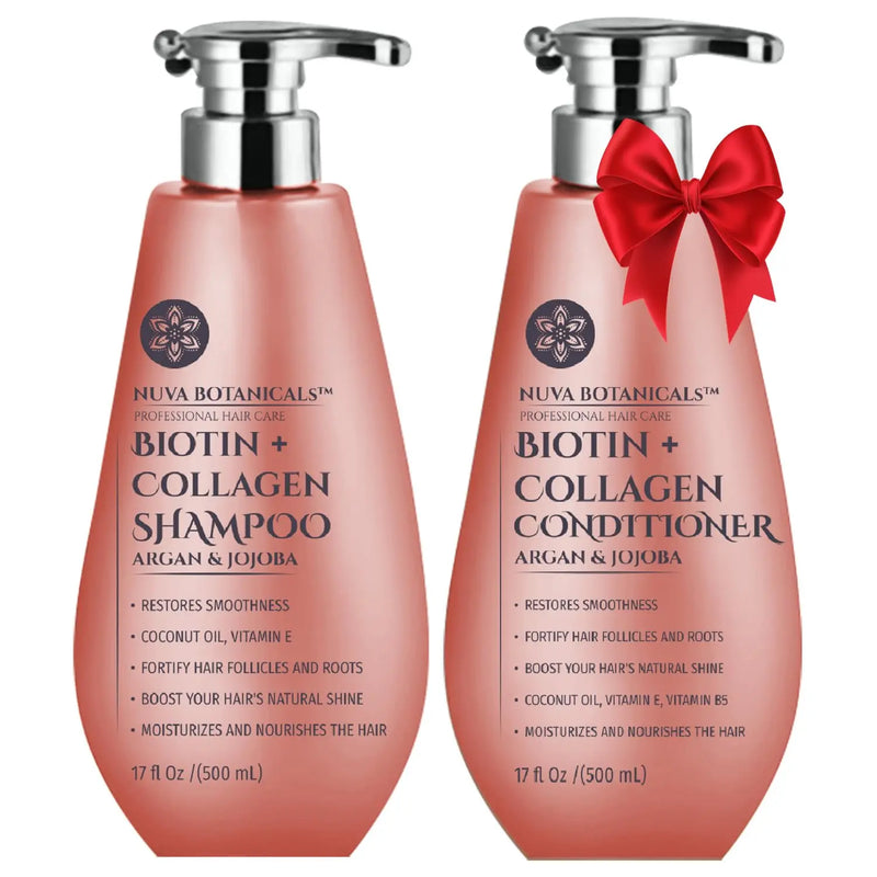 Biotin and Collagen Hair Growth Set - Shampoo and Conditioner for Women with Coconut Oil, Argan and Jojoba Oil for Thinning Hair (17 Fl Oz) Infinity Warehouse