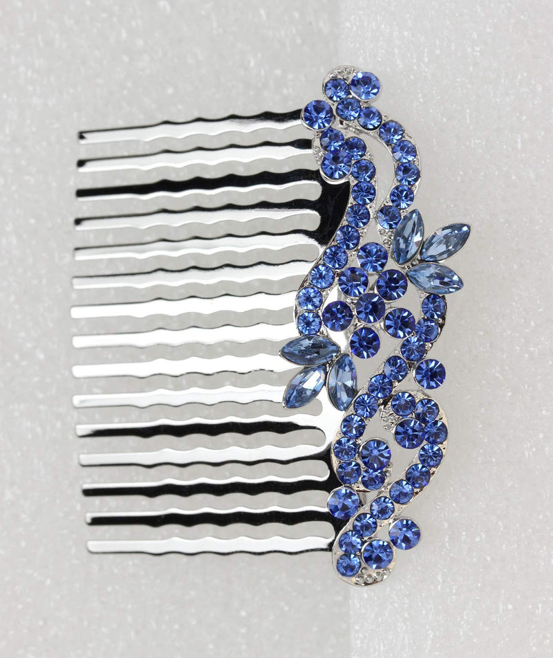 Faship Sapphire Color Blue Crystal Floral Hair Comb Faship