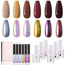 Makartt Gel Nail Polish Kit with Nail Powder Pen Bundle, 6 Pastel Classical Colors Nail Gel Polish Classic Brown Colors, Galaxy Sticks Holographic Nail Powder Pen Chrome Nail Powder 6 Colors Makartt