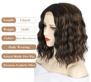 Stamped Glorious Wavy Short Wig Middle Part Shoulder Length Short Wavy Bob Wigs for Women Synthetic Natural Looking Heat Resistant Fiber Hair (Black Mixed Brown) Stamped Glorious Store
