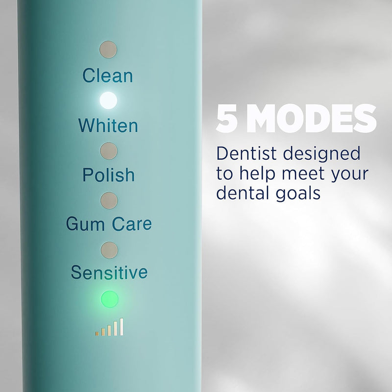 Lumineux Teeth Whitening Sonic Bamboo Electric Toothbrush for Adults - Includes 2 Soft Bristle Replaceable Bamboo Toothbrush Heads, Charging Station & USB Charge Cord - Rechargeable, Light Blue