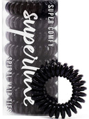 SUPERLUXE 8pk Black Spiral Hair Ties - Painlessly keep your hair up with no crease, damage, or tangles transparent ponytail holder hair bands - small coil elastic hair accessory for all hair types SUPERLUXE