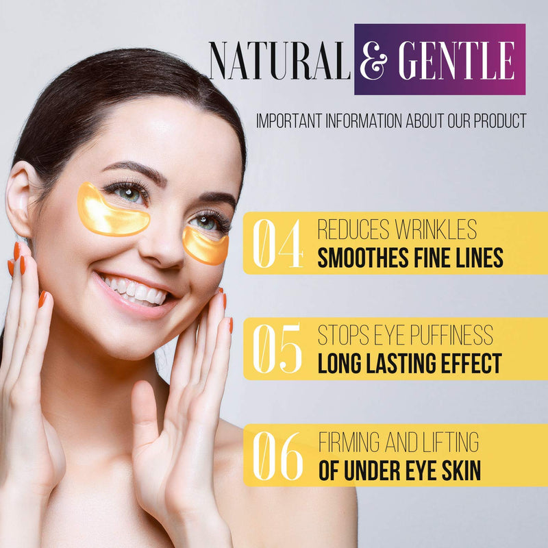 Under Eye Patches - 24K Gold Under Eye Mask Anti-Aging Hyaluronic Acid Collagen Under Eye Pads Reducing Dark Circles & Wrinkles Treatment Gel Bags LE GUSHE