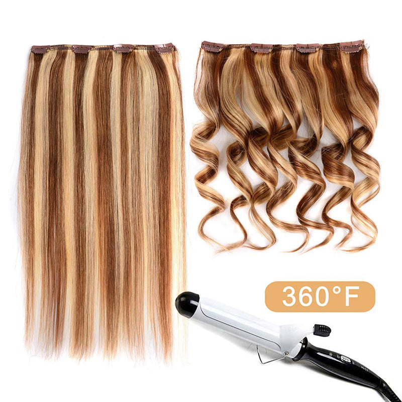 5 Pieces 12 Remy Clip in Hair Extensions Human Hair Light Brown Mixed Blonde Highlights - Beauty Silky Straight Short Thick Real Hair Extensions for Women Fashion (12 inches, 6/613, 60 grams) Amygirl
