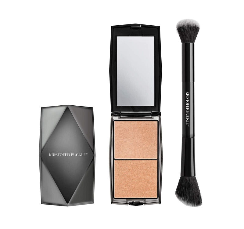 KRISTOFER BUCKLE Light Enhancing Duo Highlighter with Dual-Ended Brush, 0.58 oz. | Light Enhancing Duo Adds A Radiant Glow to Complexion & Accentuates Face Structure Kristofer Buckle