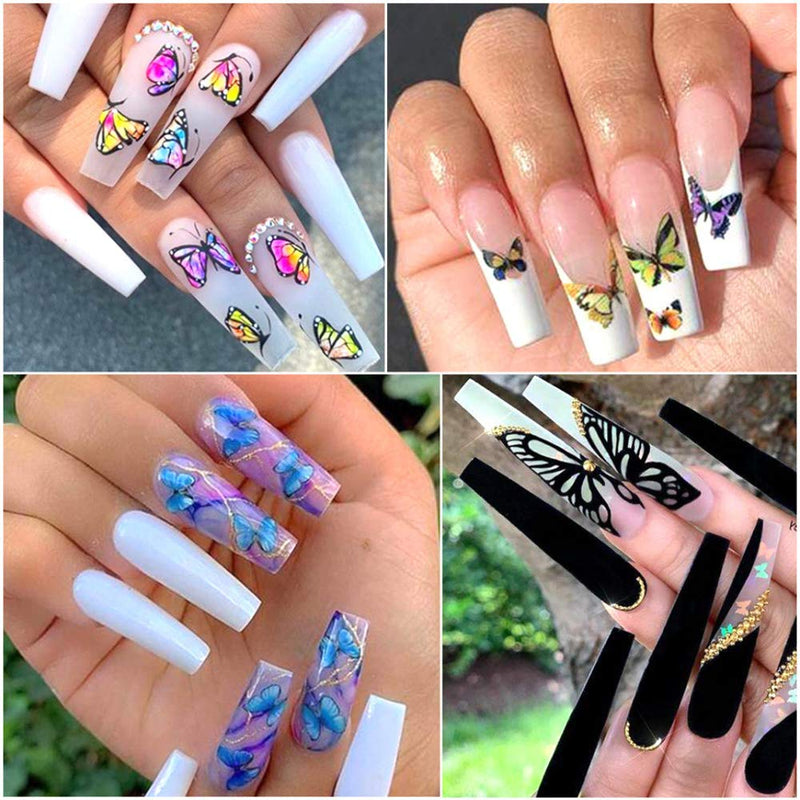 Le Fu Li 30 Sheets Butterfly Nail Art Stickers Nail Art Water Transfer Sticker with Butterfly Flower Patterns Manicure Tips，Nail Tips DIY Toenails Nail Art Decorations Accessories Decals Le Fu Li