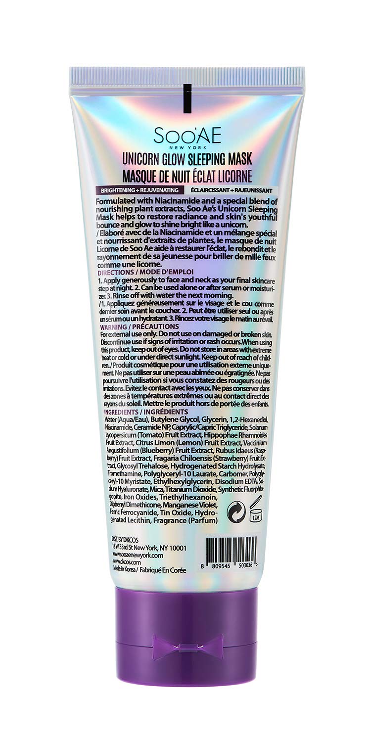 Soo'AE Unicorn Glow Sleeping Mask, Overnight Masks, Niacinamide Brightening & Rejuvenating, 1 EA , Ceramide NP Moisturizing Soothing Face Mask for Dry Skin Korean Beauty masks night cream sleep mask SOOAE