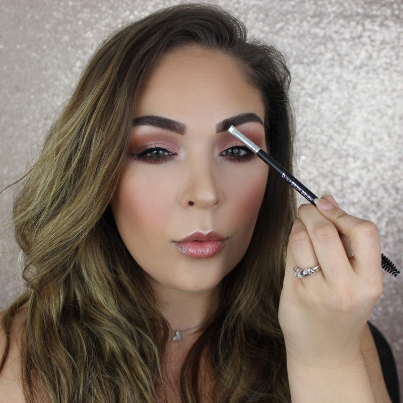 Angled Eyebrow Brush with Spoolie - Beauty Junkees Duo Eye Brow Brush and Comb with Firm Thin Angle for Filler, Tint, Liner, Definer, Shaper, Tamer, Cruelty Free Beauty Junkees