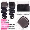 Hermosa Brazilian Body Wave Hair 3 Bundles with Lace Closure 100% Human Hair Weave Bundles with Closure 16 18 20+14"closure Hermosa Store