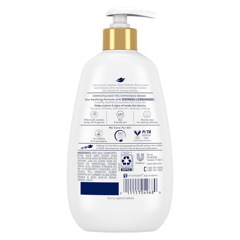 Dove Prebiotic Boost Hand Wash Soothing Therapy 4 Count for Lasting Softness, with Oatmeal & Ceramides, 12 oz Infinity Warehouse