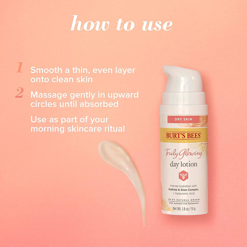 Burt's Bees Truly Glowing Day Lotion Face Cream with Hydrate and Glow Complex for Dry Skin, 1.8 Fluid Ounces Burt's Bees Store