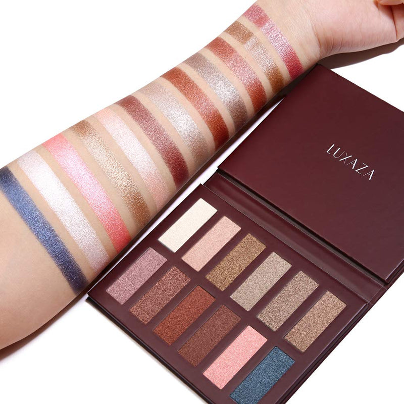 LUXAZA Neutral Nudes Makeup Eyeshadow Palette Brown Metallic, Warm Natural Bronze Copper Pearl Shimmer Satin Eye Shadow, Highly Pigmented Makeup Palette LUXAZA