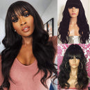 Human Hair Wigs with Bangs for Black Women 150% Density Brazilian Body Wave None Lace Front Wigs with Bangs Glueless Machine Made Wigs with Bangs Natural Black YISEA Store
