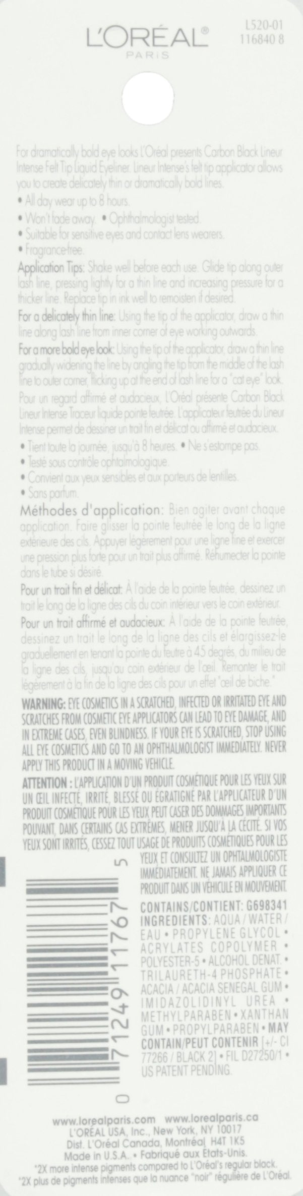 L'Oreal Paris Lineur Intense Felt Tip Liquid Eyeliner, Carbon Black, 0.05 fl; oz. L'Oréal Paris