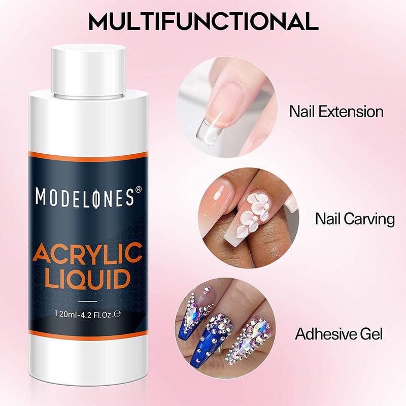 Modelones EMA Acrylic Liquid Monomer 120ml/4oz, Acrylic Nail Liquid for Professional Acrylic Powder Nail Extension Nail Art System MMA-FREE, Low-Odor, Non-Yellowing, Quick Dry, Christmas Gift modelones