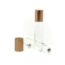 Grand Parfums Colored Glass Aromatherapy 10ml Rollon Bottles with Stainless Steel Roller and COPPER CAPS (6 Sets, Clear) Grand Parfums