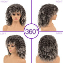 Curly Wigs for White Women - Kinky Curly Afro Wig with Bangs Ombre Gray Color Synthetic Mixed Wigs with 1 Wig Comb and 4pcs Wig Caps YEAME