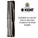 Kent 16T Graphite Double Tooth Hair Dressing Table Comb, Fine / Wide Tooth Dresser Comb For Hair, Beard and Mustache, Coarse / Fine Hair Styling Grooming Comb for Men, Women and Kids. Made in England KENT