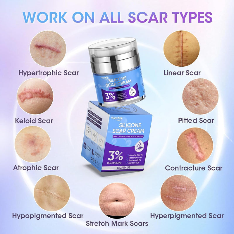 Silicone Scar Cream for Surgical Scars, 3% Dimethicone Complex Silicone Scar Gel for Old & New Scars, C-Section, Pregnancy, Acne, Injury, Keloids, Burns, Non-Irritating Scar Removal Cream(55ML) Infinity Warehouse