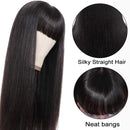 UNice Transparent Lace Front Straight Human Hair Wig With Bangs, Mongolian Virgin Hair Glueless Lace Frontal Wig Pre Plucked for Black Women 150% Density (18 inch, Natural Color) UNICE Store