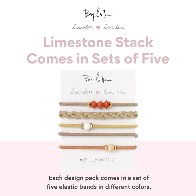 By Lilla Limestone Mini Stack Elastic Hair Ties and Bracelets | Set of 5 Hair Tie-Bracelets | Hair Accessories for Women | No Crease Hair Ties & Women’s Bracelets (Brown / Gold / Nude / Orange) By Lilla