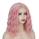 Stamped Glorious Pink Wavy Bob Wig for Women Synthetic Middle Part Short Hair Wigs 14 Inch Natural Looking Wig for Daily Party Use (Sakura Pink) Stamped Glorious Store
