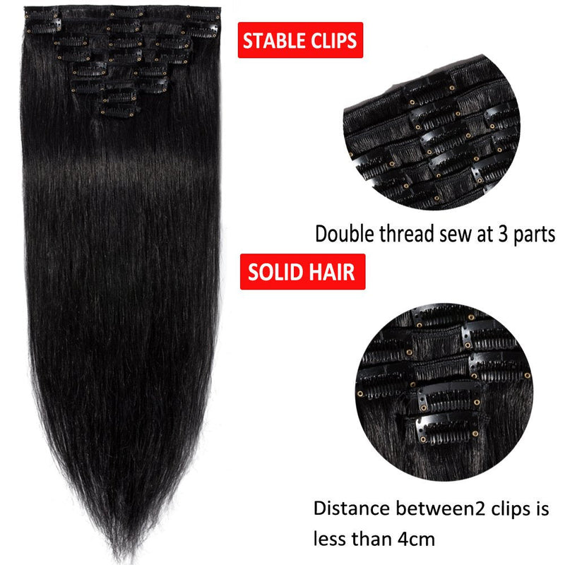24 Inch Clip in Hair Extensions 100% Human Hair 80g Thin 8 Pcs 18 Clips Standard Weft Long Straight Clip on Human Hairpieces for Women Beauty Balayage