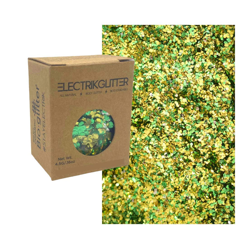 Eco Friendly Biodegradable Glitter Chunky Glitter for Festivals. Body Glitter for Hair Glitter, Nail Glitter, Face Eyeshadow glitter, Rave accessories, Holographic glitter makeup (Green Gold) ELECTRIKGLITTER