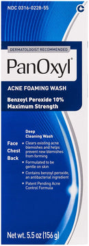 PanOxyl Acne Foaming Wash Benzoyl Peroxide 10% Maximum Strength Antimicrobial, 5.5 Oz PanOxyl