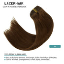 Lacer Hair Extensions Clip In Real Human Hair Extensions 120g 7 Pieces Silky Straight Weft Remy Human Hair Clip in Hair Extensions Chocolate Brown