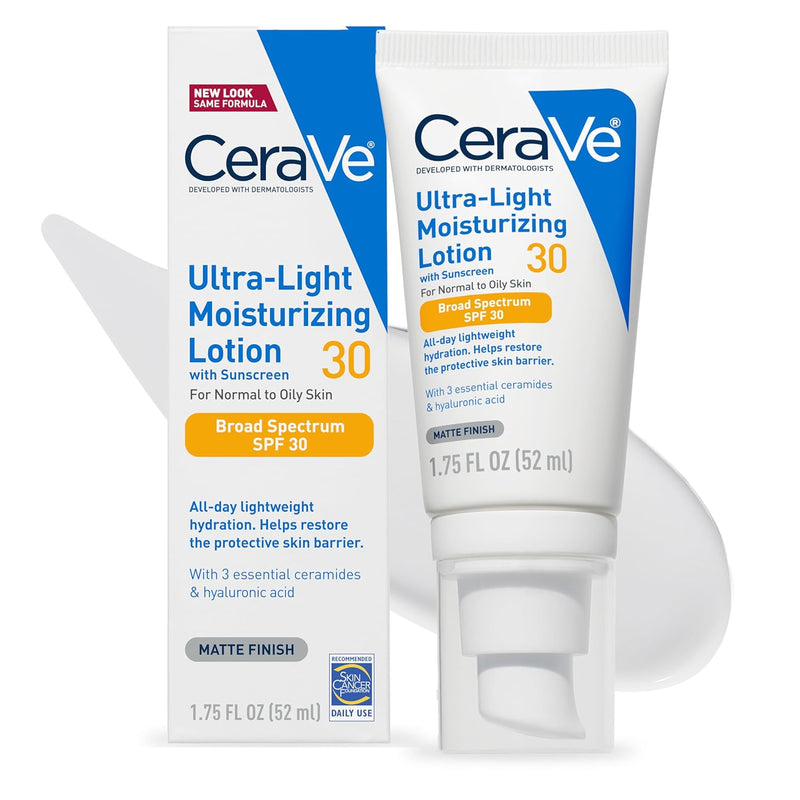 CeraVe Ultra-Light Moisturizing Lotion With SPF 30, Daily Face Moisturizer with SPF, Formulated with Hyaluronic Acid & Ceramides, Broad Spectrum SPF, Oil Free, Matte Finish, 1.7 Ounce - Infinity Warehouse